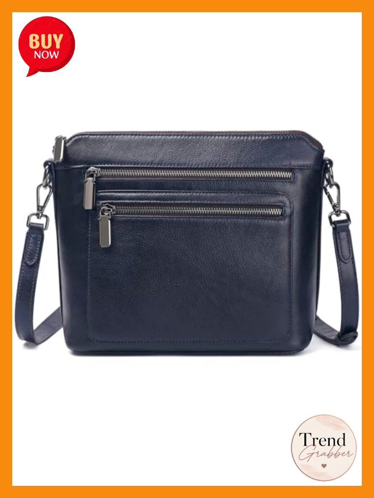 Genuine Leather Crossbody Satchel With Multiple Pockets